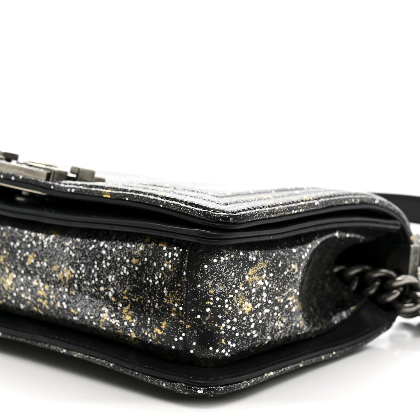 Glitter Glazed Calfskin Medium Boy Flap Black