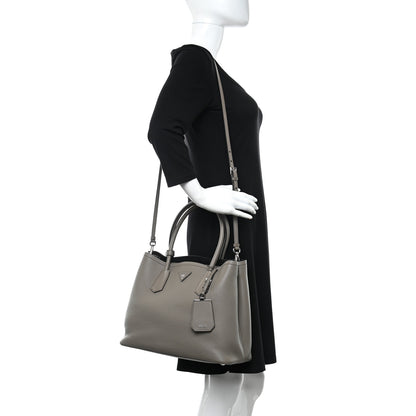 Prada Vitello Daino Small Double Bag Argilla Black 2 of 9