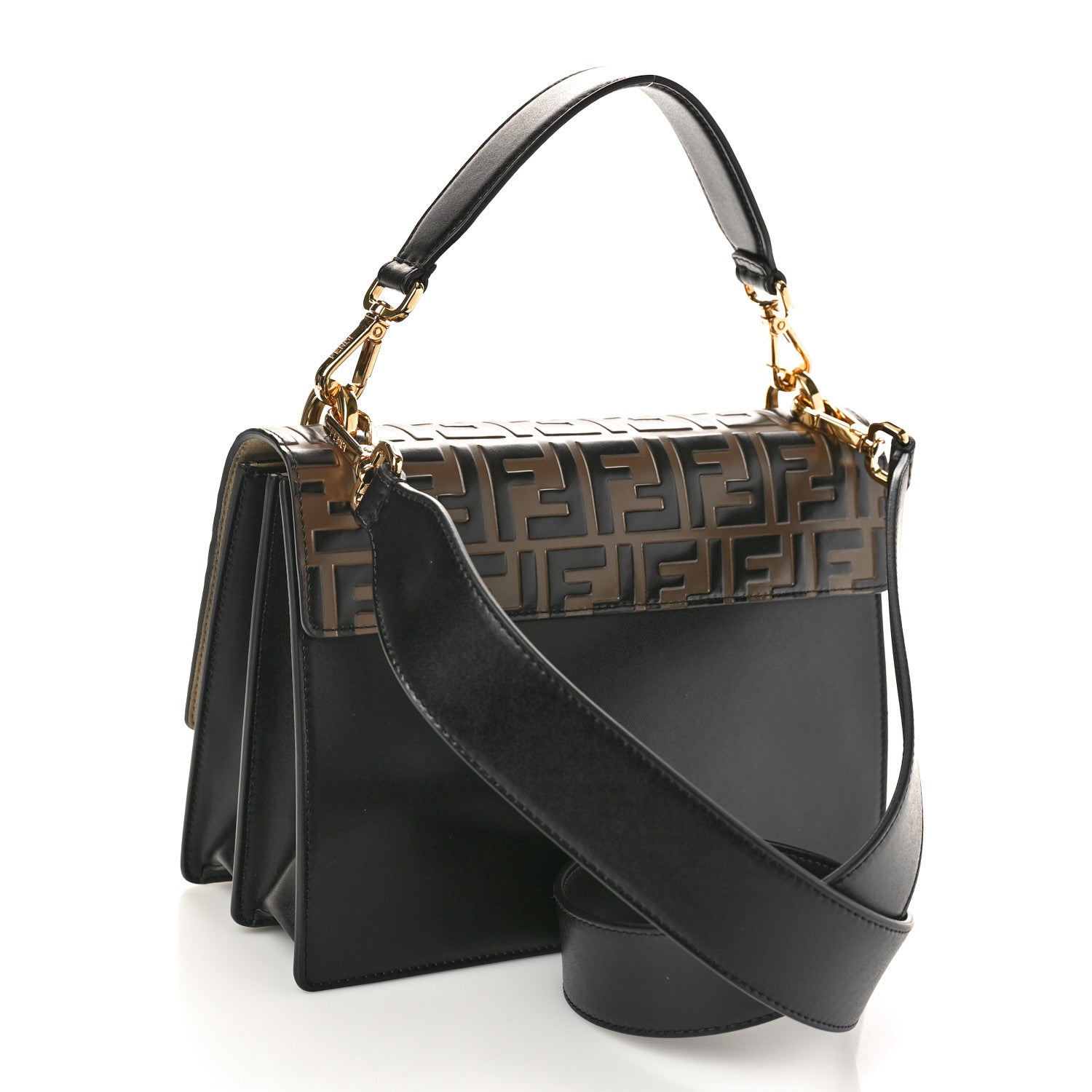 Fendi Vitello Liberty Bi-Color FF 1974 Embossed Kan U Shoulder Bag Black Maya 3 of 8