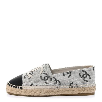 Chanel Cotton Jacquard Grosgrain CC Print Espadrilles 39 Grey Black 1 of 10