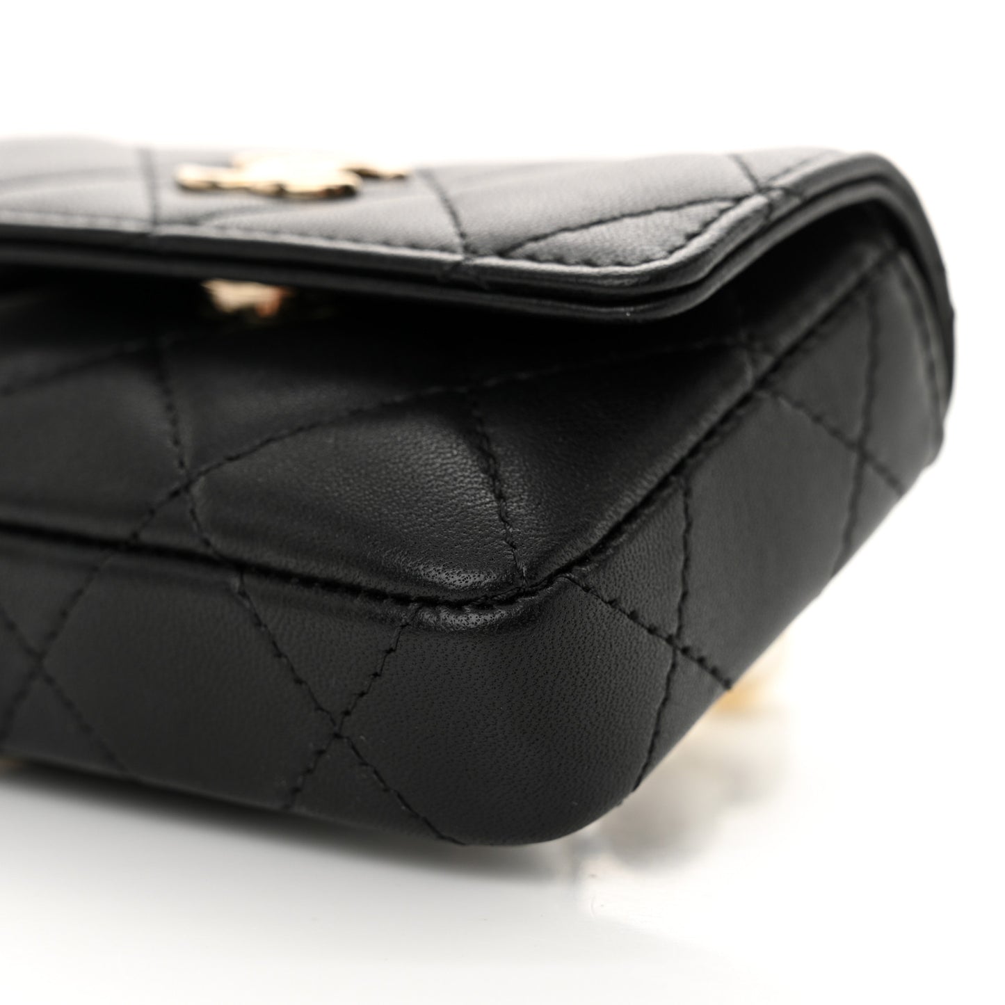 Lambskin Quilted Pearl Chain Belt Bag Black