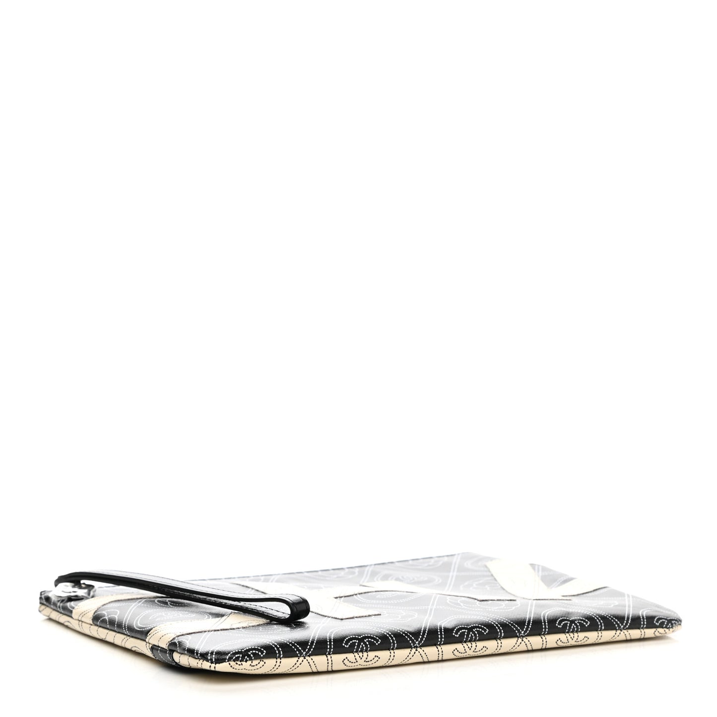 Coated Canvas Calfskin Camellia Printed Pouch Black Beige