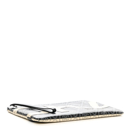 Chanel Coated Canvas Calfskin Camellia Printed Pouch Black Beige 3 of 7