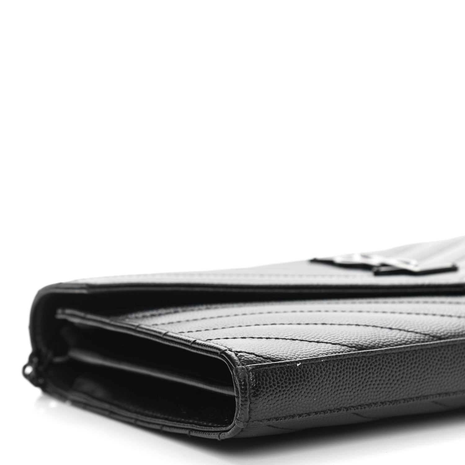 Saint Laurent Grain De Poudre Matelasse Chevron Monogram Chain Wallet Black 9 of 11