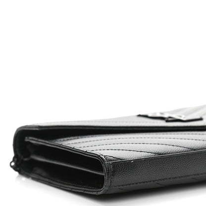 Saint Laurent Grain De Poudre Matelasse Chevron Monogram Chain Wallet Black 9 of 11