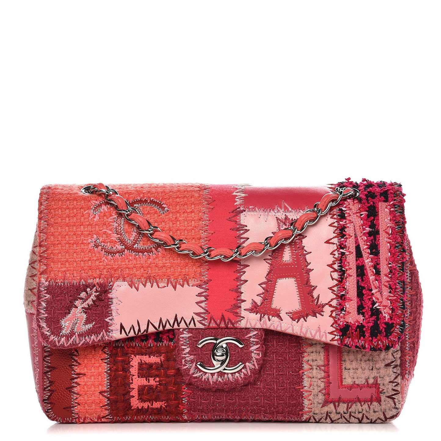 Tweed Patchwork Jumbo Single Flap Pink