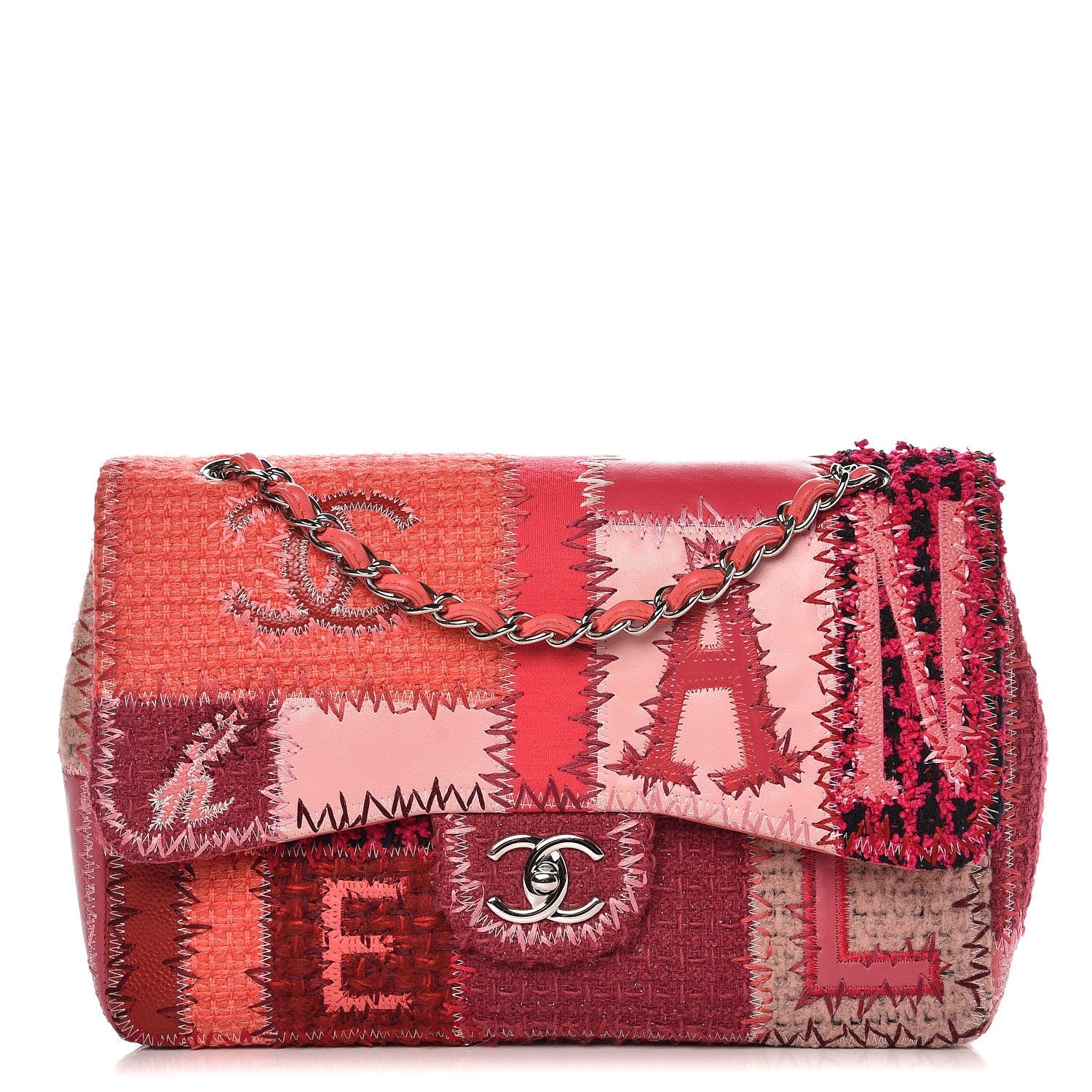 Chanel Tweed Patchwork Jumbo Single Flap Pink 1 of 10