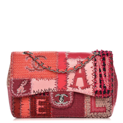 Chanel Tweed Patchwork Jumbo Single Flap Pink 1 of 10