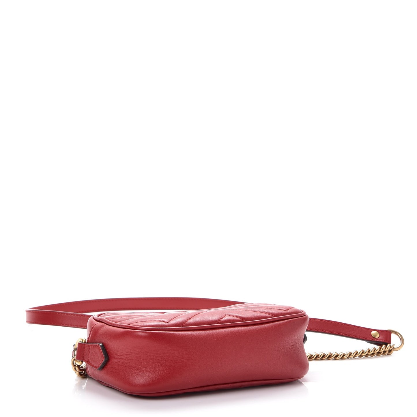 Calfskin Matelasse Mini GG Marmont Chain Shoulder Bag Hibiscus Red