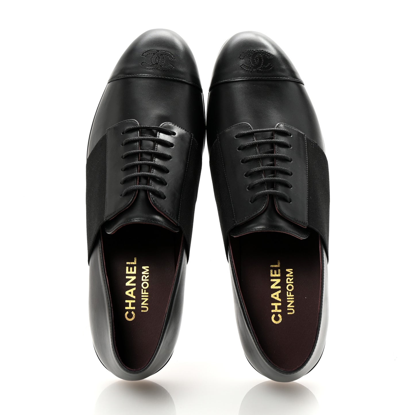 Calfskin Elastic Lace Up Cap Toe CC Loafers 40 Black