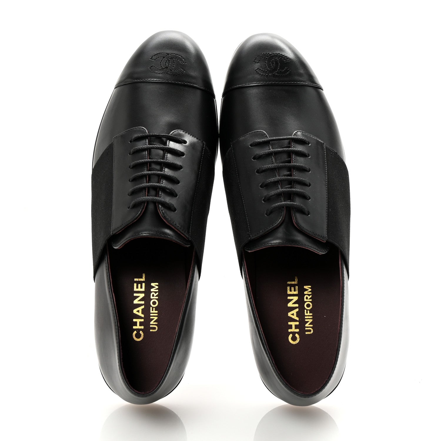 Chanel Calfskin Elastic Lace Up Cap Toe CC Loafers 40 Black 2 of 9