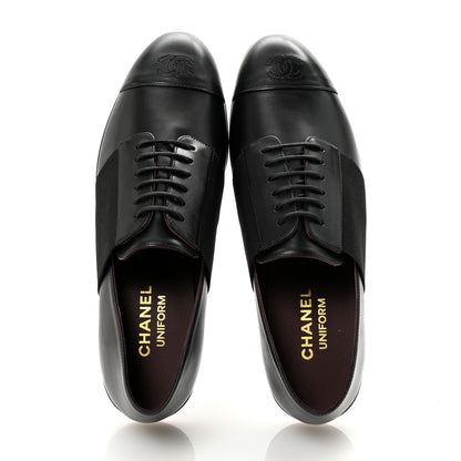 Chanel Calfskin Elastic Lace Up Cap Toe CC Loafers 40 Black 2 of 9