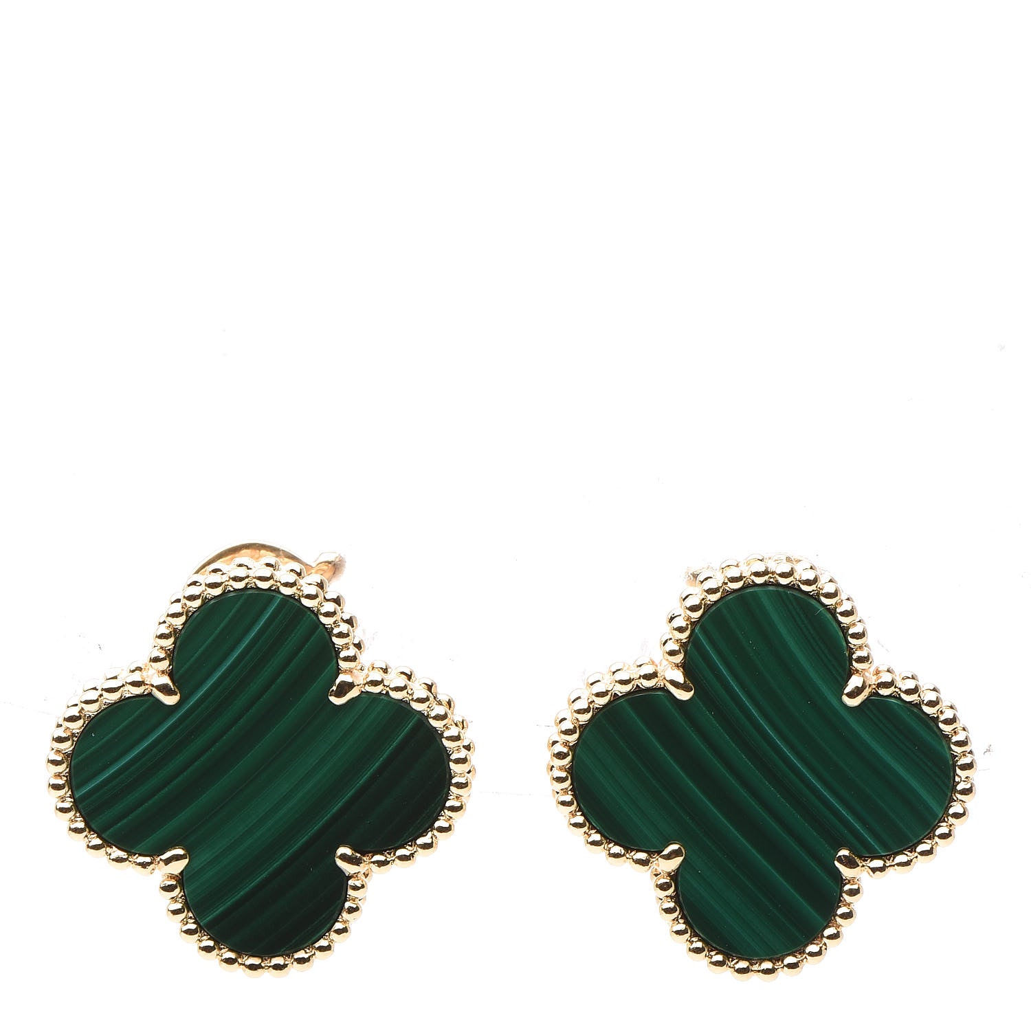 Van Cleef & Arpels 18K Yellow Gold Malachite Magic Alhambra Earrings 1 of 3