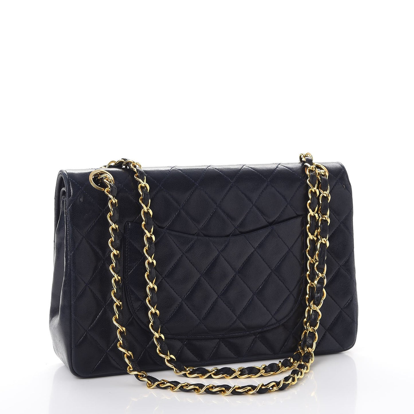 Lambskin Quilted Medium Double Flap Navy