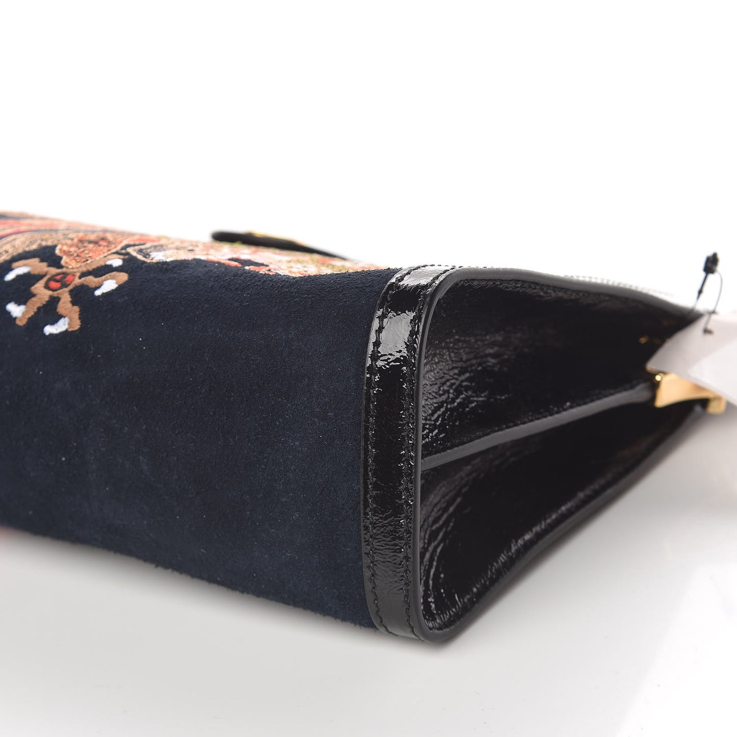 Suede Patent Web Dragon Embroidered Medium Ophidia Chain Shoulder Bag Blue Multicolor Black