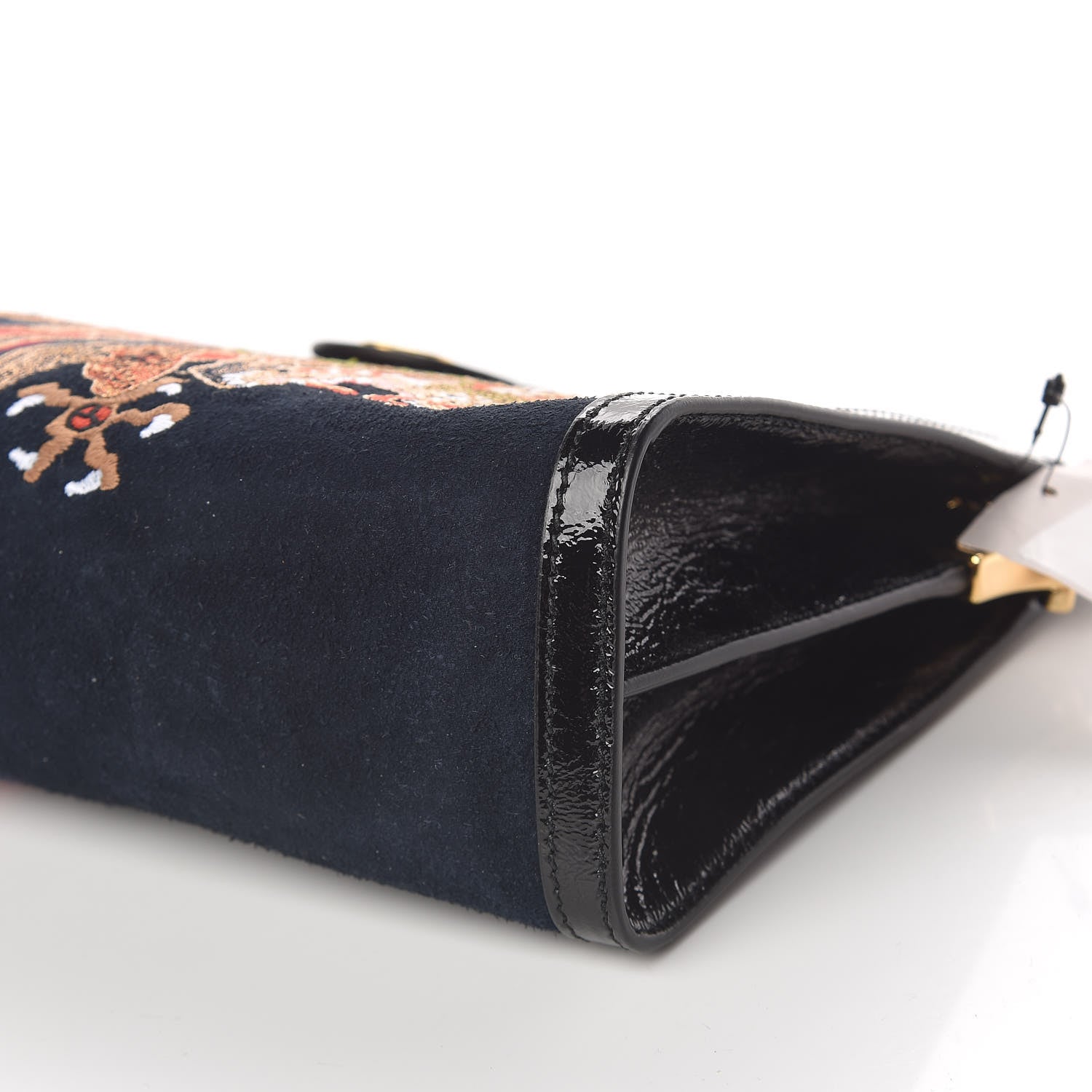Gucci Suede Patent Web Dragon Embroidered Medium Ophidia Chain Shoulder Bag Blue Multicolor Black 9 of 10