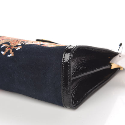 Gucci Suede Patent Web Dragon Embroidered Medium Ophidia Chain Shoulder Bag Blue Multicolor Black 9 of 10