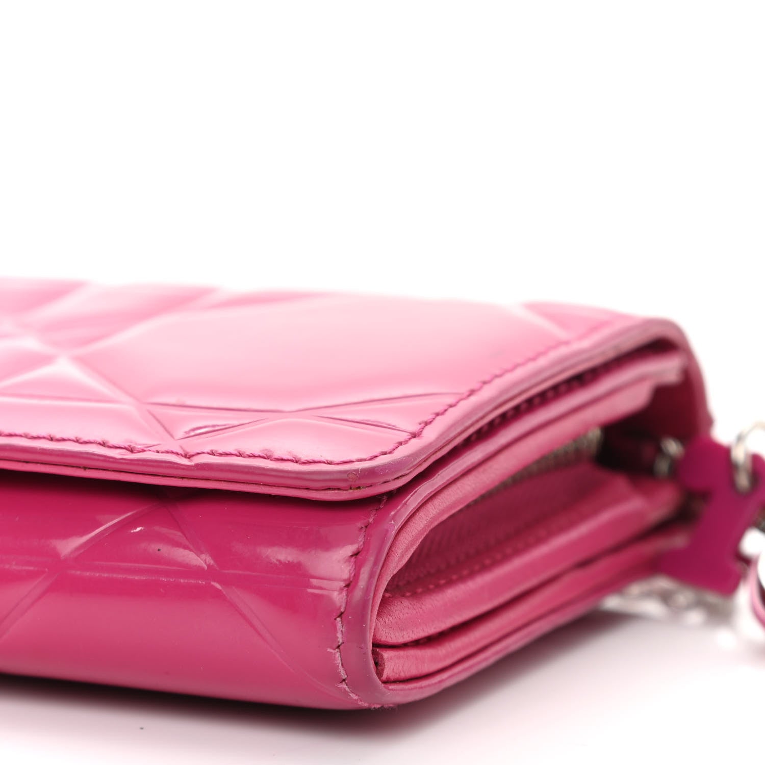 Christian Dior Patent Cannage Lady Dior Rendezvous Wallet On Chain Fuchsia 6 of 10