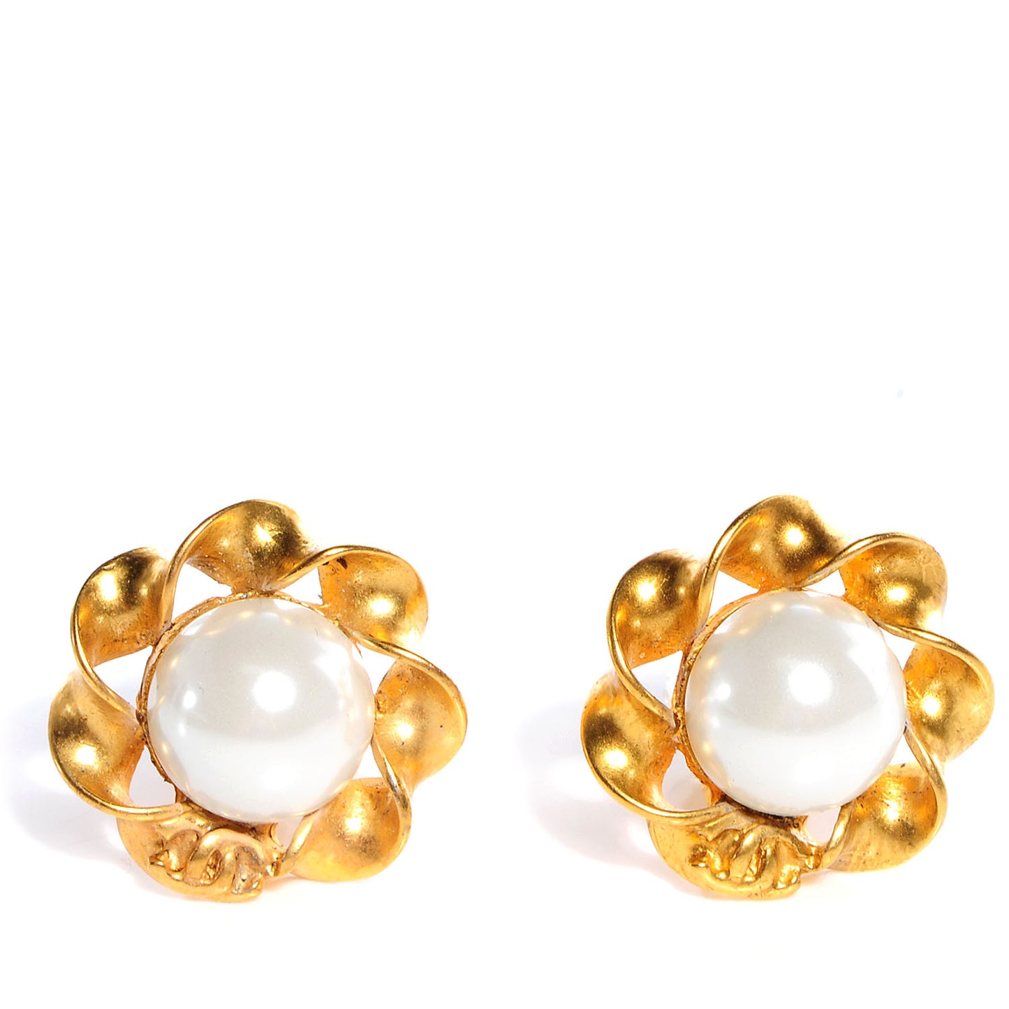Pearl CC Clip On Earrings Gold