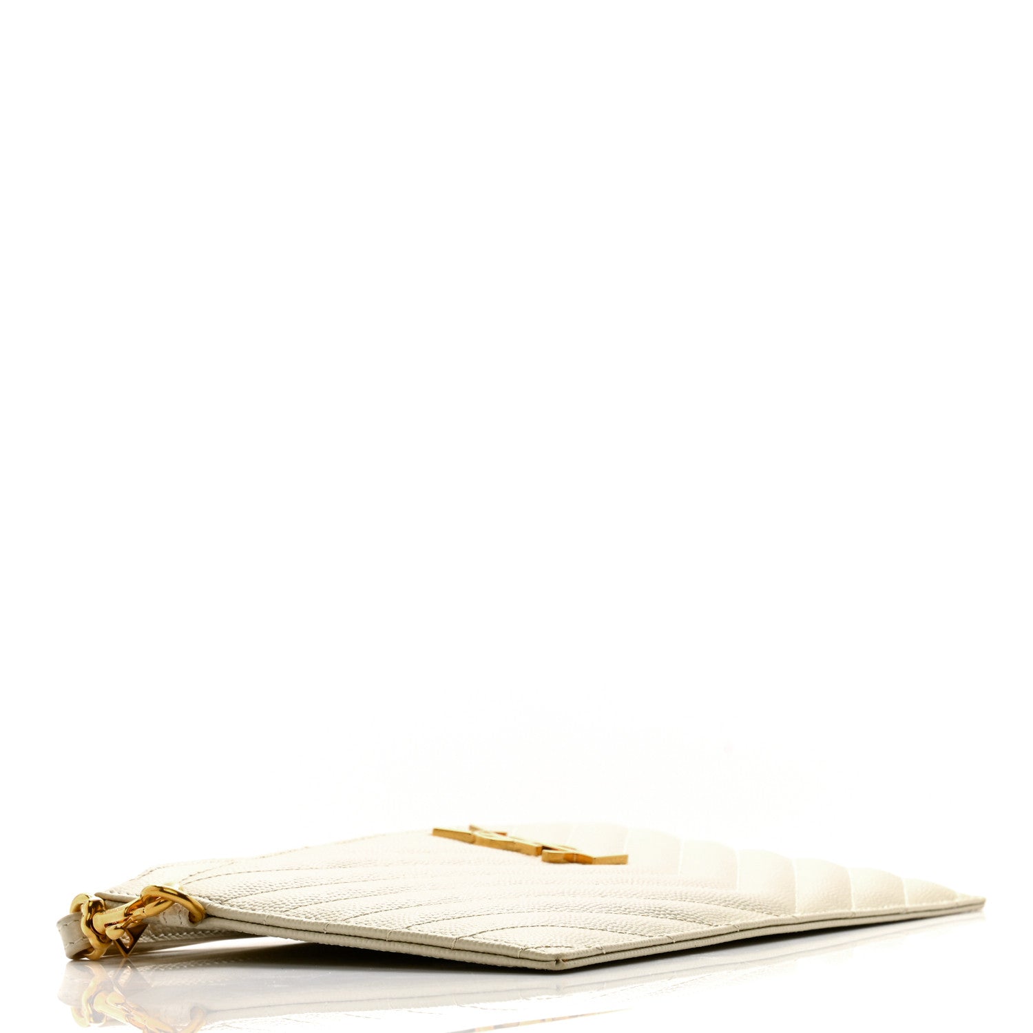 Saint Laurent Grain De Poudre Chevron Monogram Bill Pouch Crema Soft 4 of 9