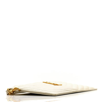 Saint Laurent Grain De Poudre Chevron Monogram Bill Pouch Crema Soft 4 of 9