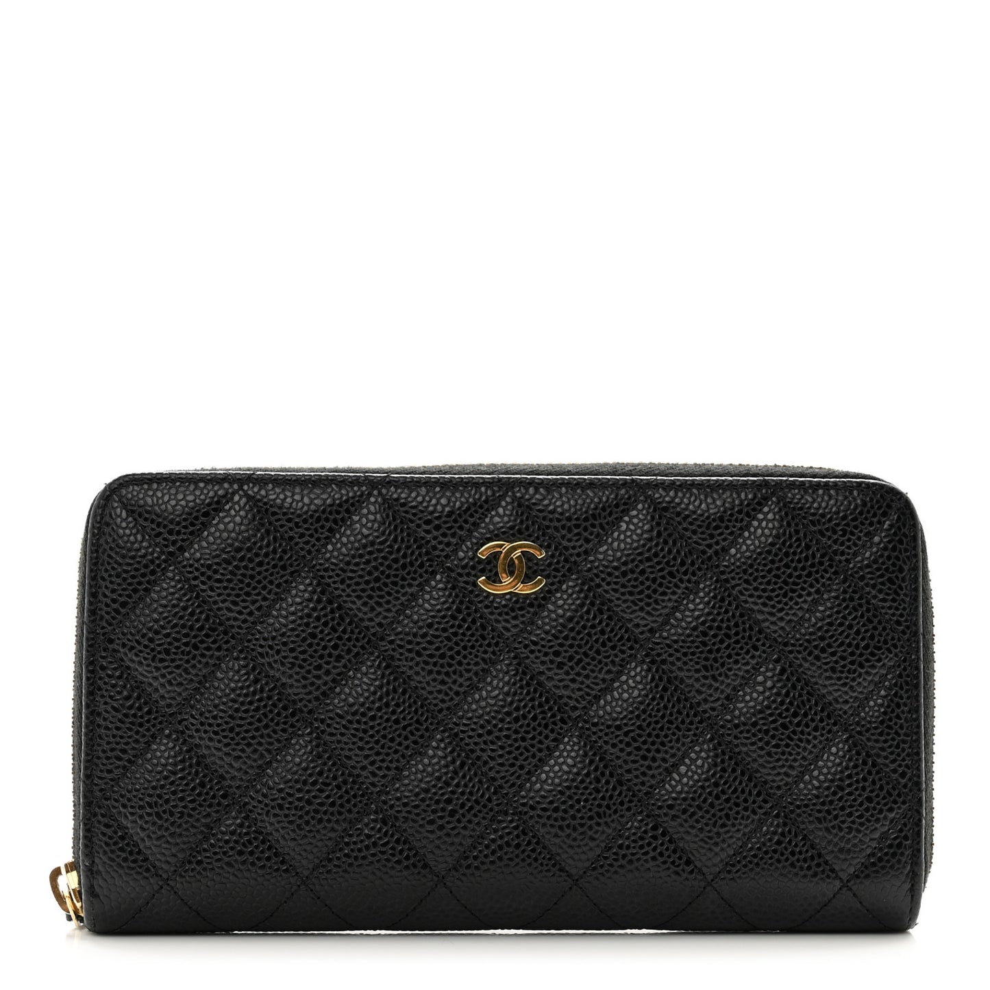 Caviar Quilted Large Gusset Zip Around Wallet Black