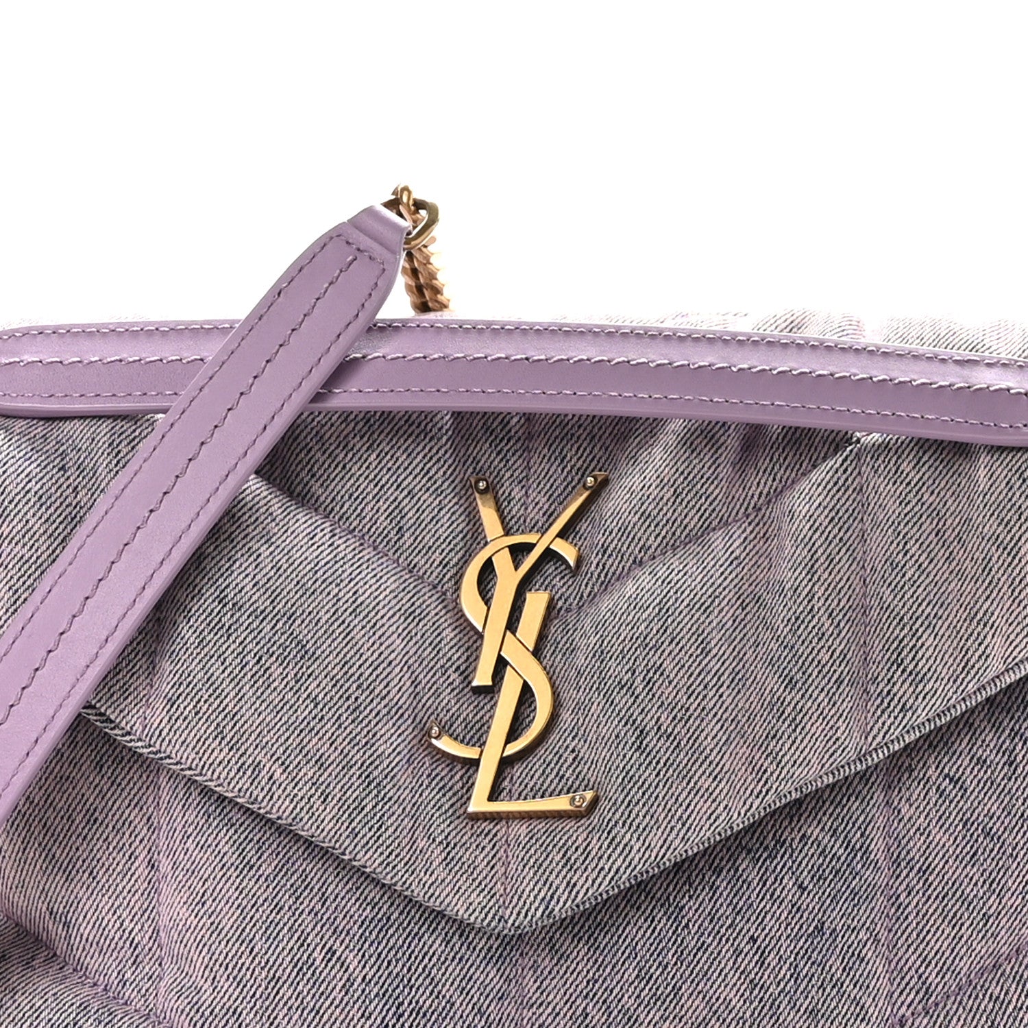 Saint Laurent Denim Quilted Small Loulou Puffer Monogram Chain Satchel Bleached Lilac 9 of 11