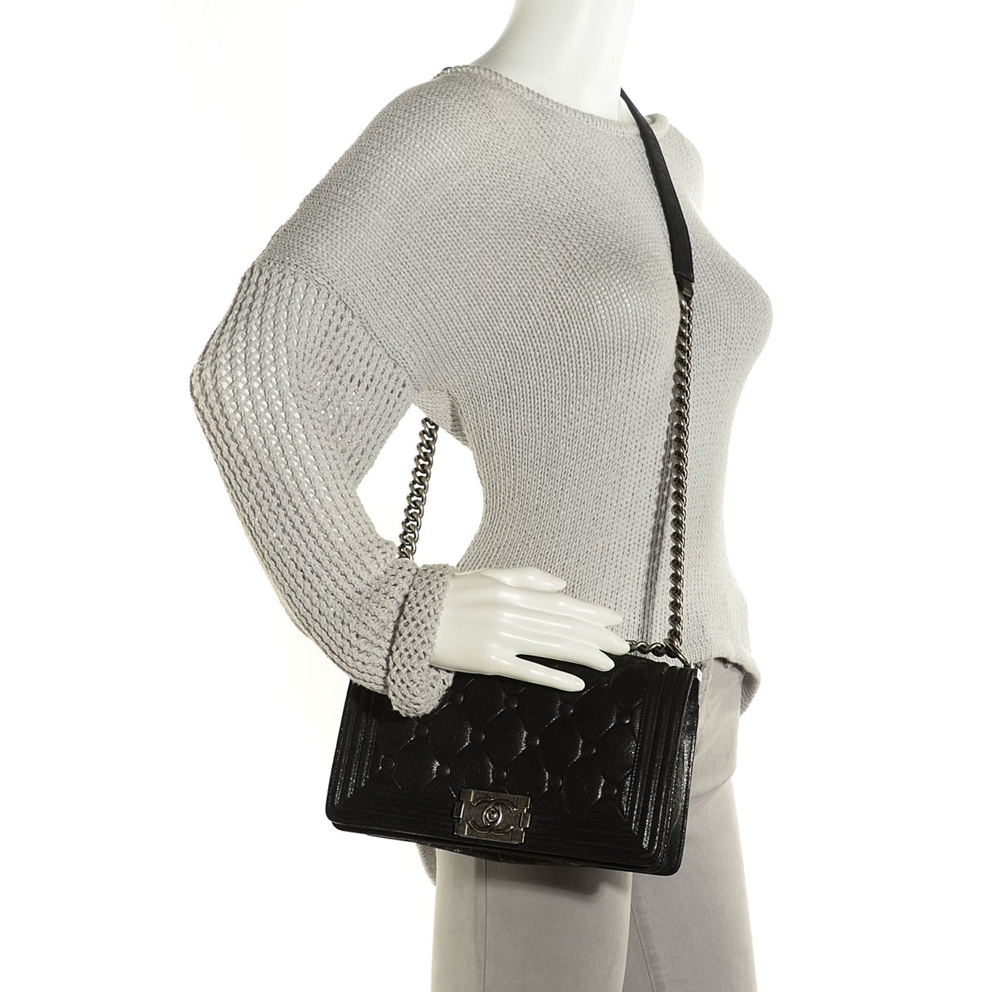 Goatskin Chesterfield Quilted Medium Celtic Boy Flap Black