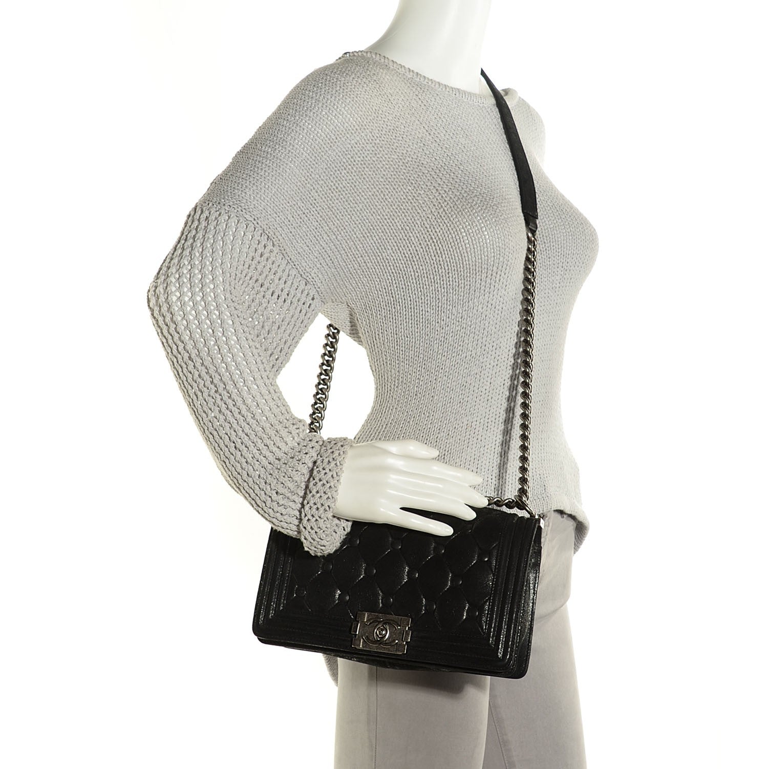 Chanel Goatskin Chesterfield Quilted Medium Celtic Boy Flap Black 2 of 9