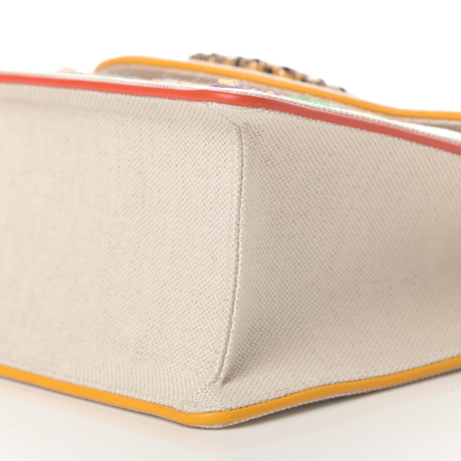 Gucci Linen Canvas Embroidered Small Shoulder Bag White 10 of 11