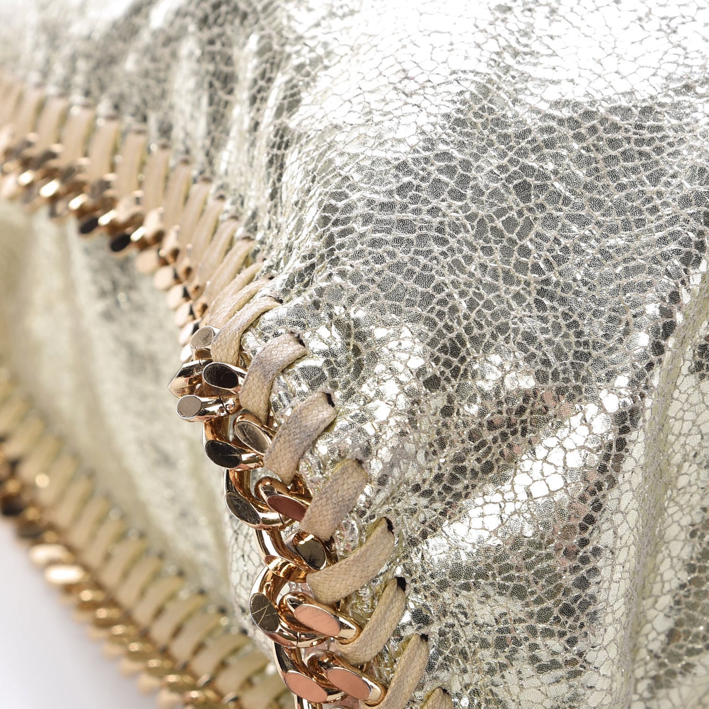 Metallic Crackle Shaggy Deer Falabella Fold Over Tote Gold