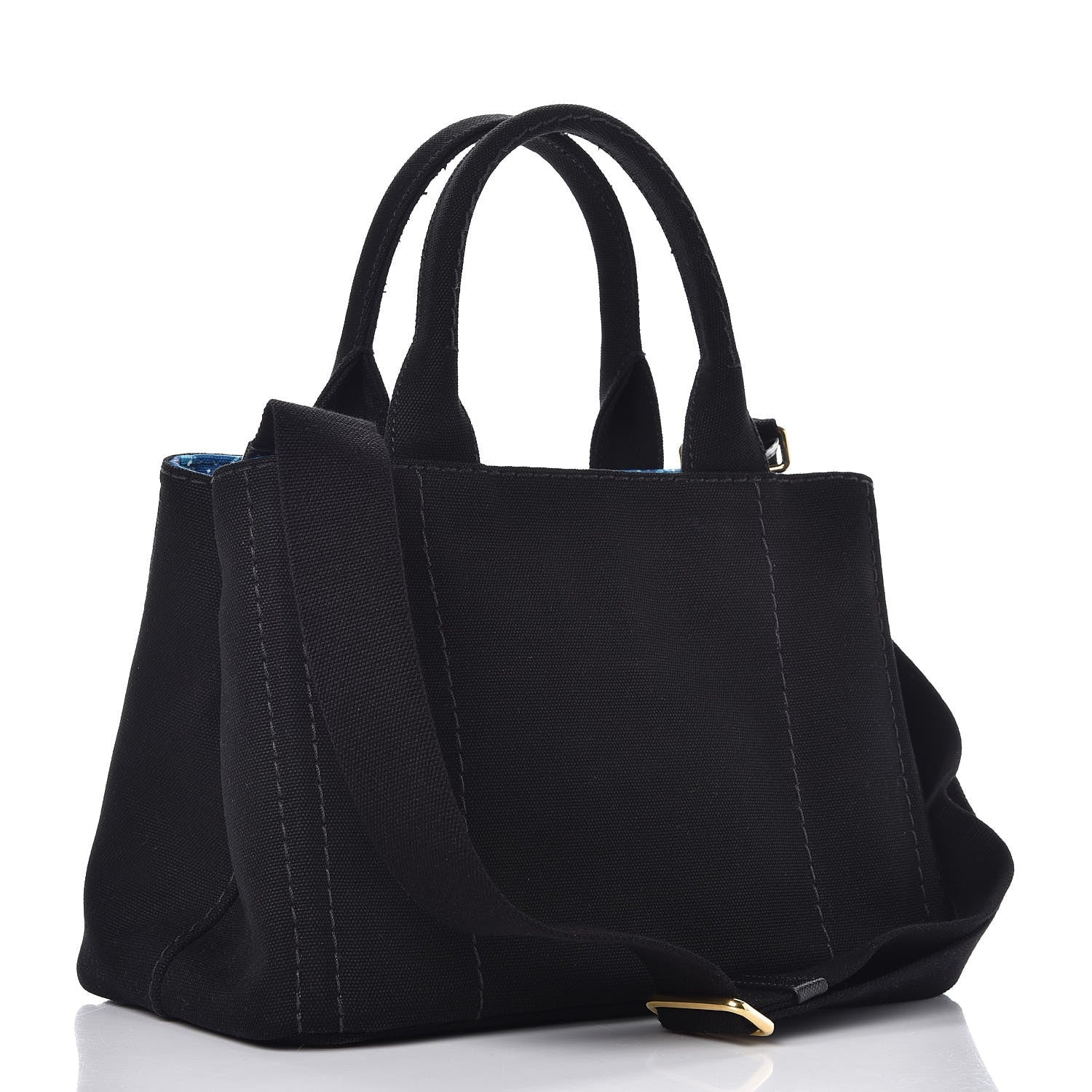 Prada Canapa Small Logo Tote Black Blue 4 of 8