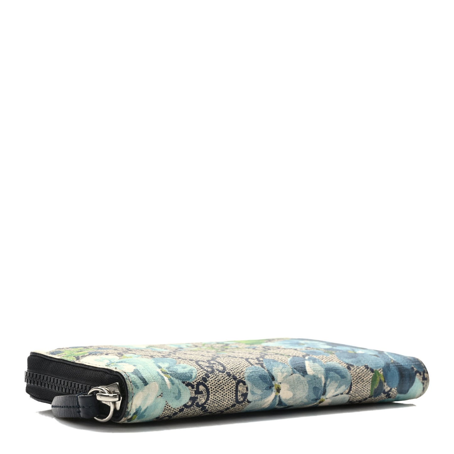 GG Supreme Monogram Blooms Zip Around Wallet Blue