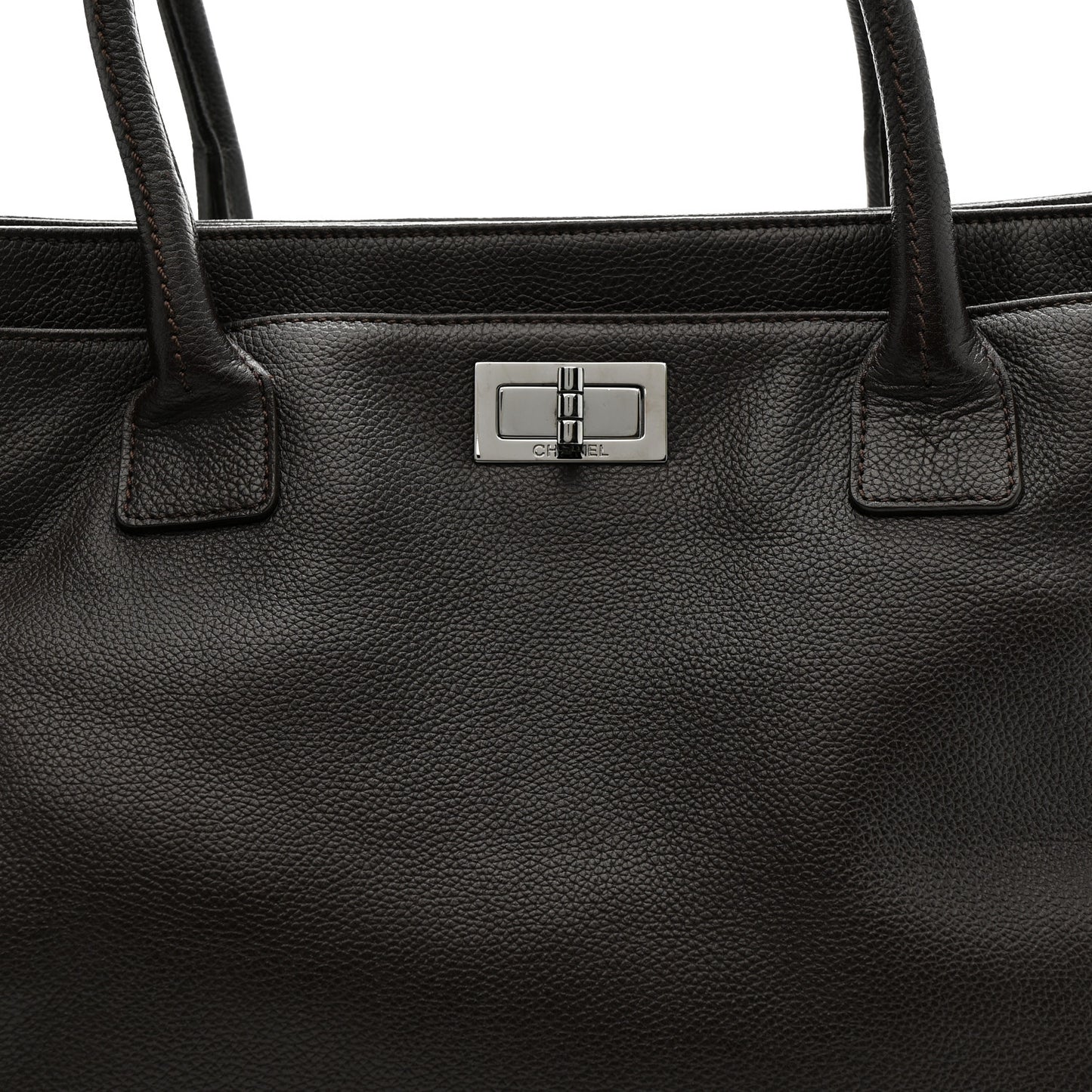 Calfskin Mademoiselle Lock Cerf Shopper Tote Brown