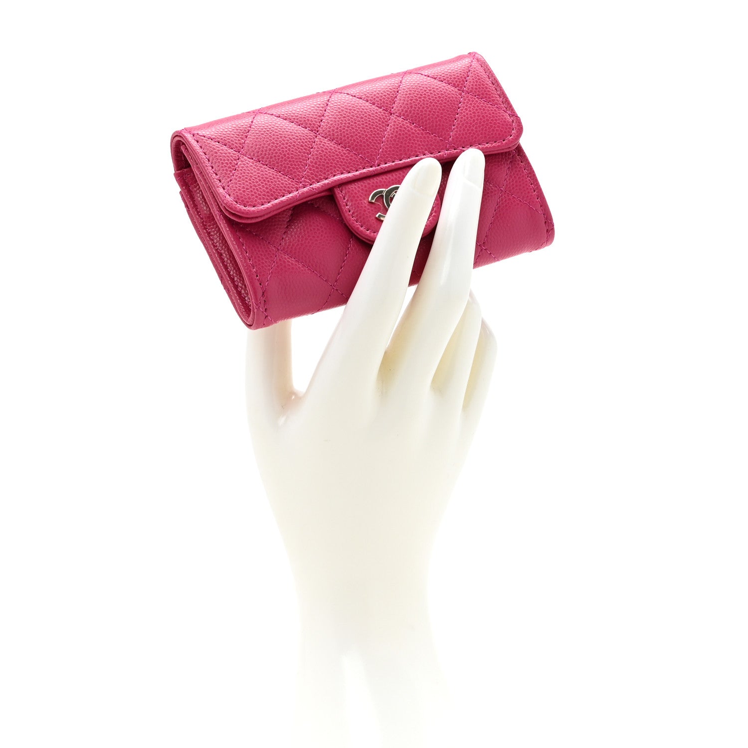 Chanel Caviar Quilted Flap Card Holder Wallet Fuchsia 2 of 9