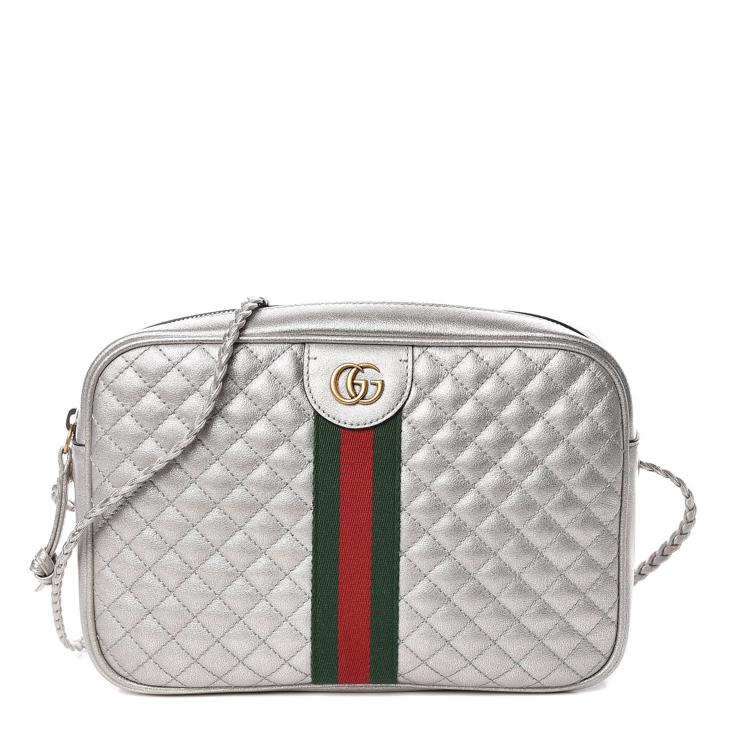 Laminated Nappa Web Trapuntata Small GG Shoulder Bag Argento