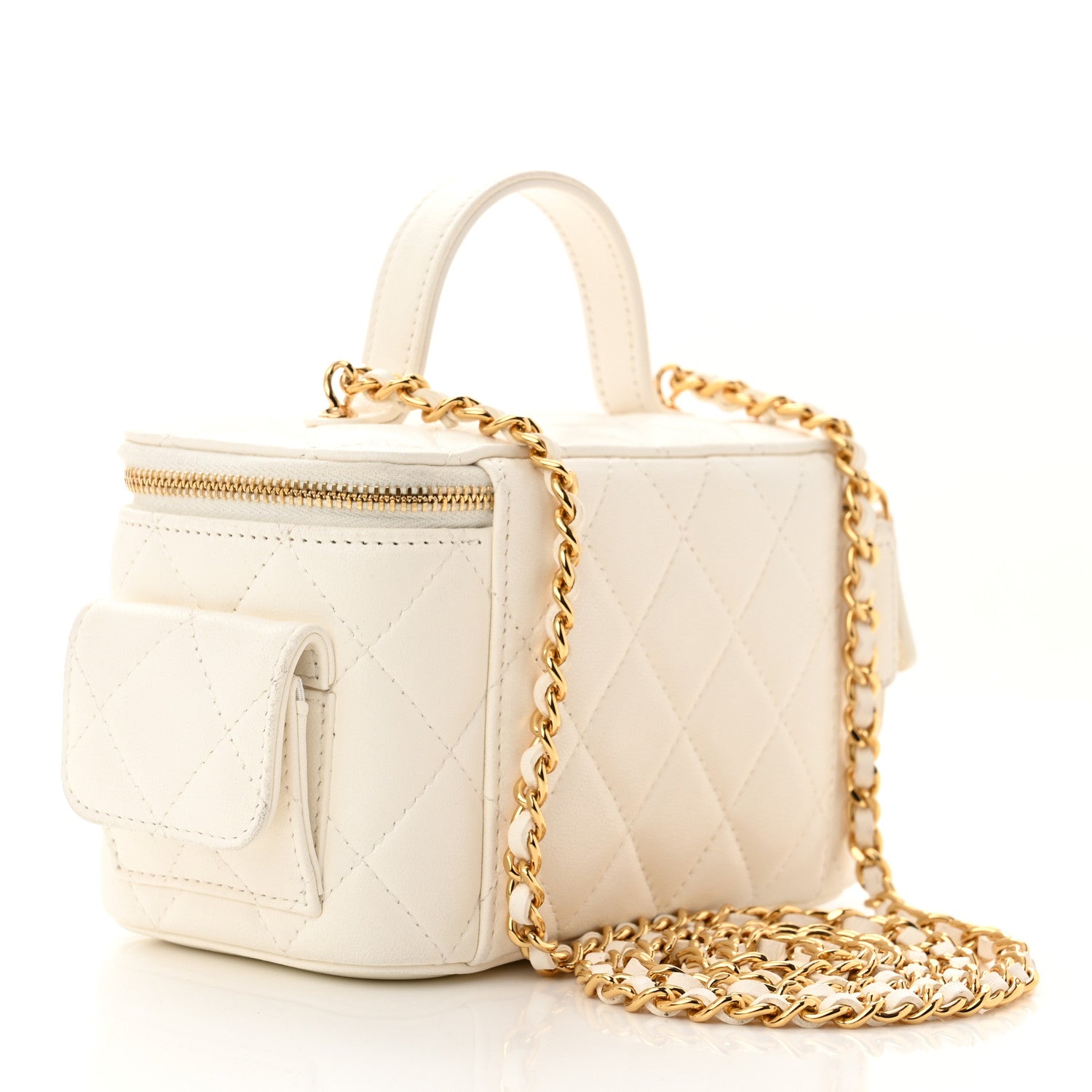 Chanel Lambskin Quilted Polly Pocket East West Top Vanity With Chain White 3 of 12