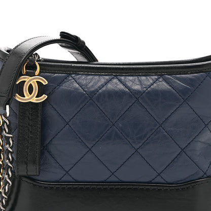 Chanel Aged Calfskin Quilted Small Gabrielle Hobo Navy Black 8 of 10