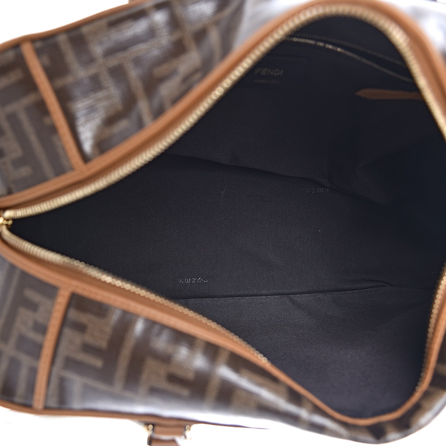 Fendi Glazed Fabric Vitello Century FF 1974 Stamp Patch Small Boston Mogano Panna Caramello 5 of 10