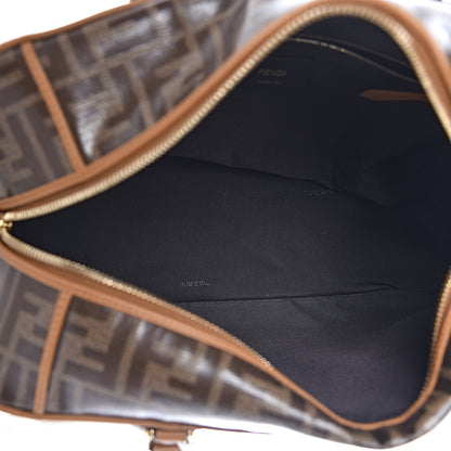 Fendi Glazed Fabric Vitello Century FF 1974 Stamp Patch Small Boston Mogano Panna Caramello 5 of 10
