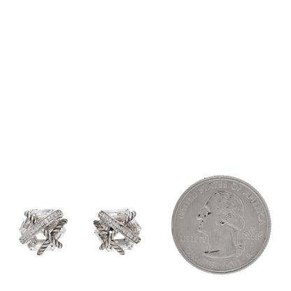 David Yurman Sterling Silver Diamond Crystal 10mm Cable Wrap Earrings 2 of 3