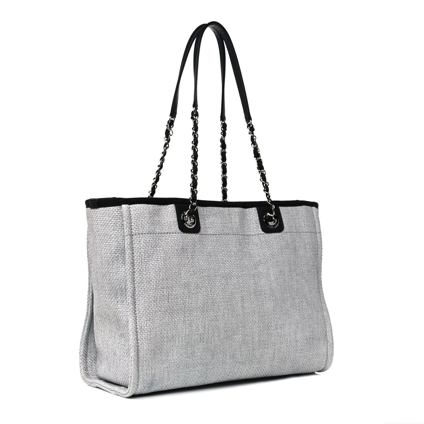 Woven Straw Raffia Small Deauville Tote Grey
