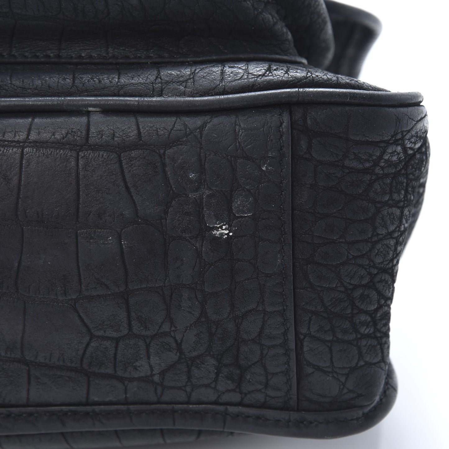 Nubuck Crocodile Embossed Monogram Medium Niki Chain Satchel Black