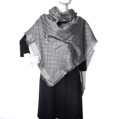 Louis Vuitton Silk Wool Monogram Shawl Charcoal Grey 2 of 4