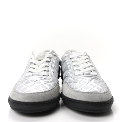 Chanel Laminated Lambskin Suede Quilted Womens CC Sneakers 37.5 Silver Gray 3 of 10