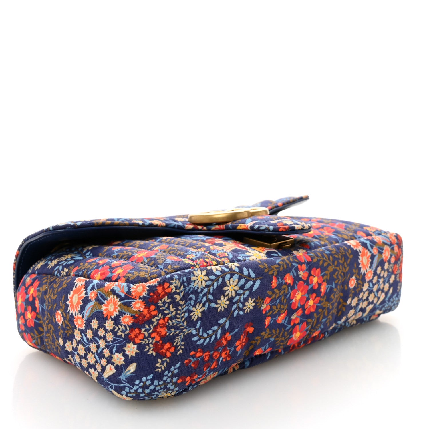 Gucci Cotton Calfskin Matelasse Floral Print Small GG Marmont Shoulder Bag Blue Red Deep Ocean Blue 4 of 10