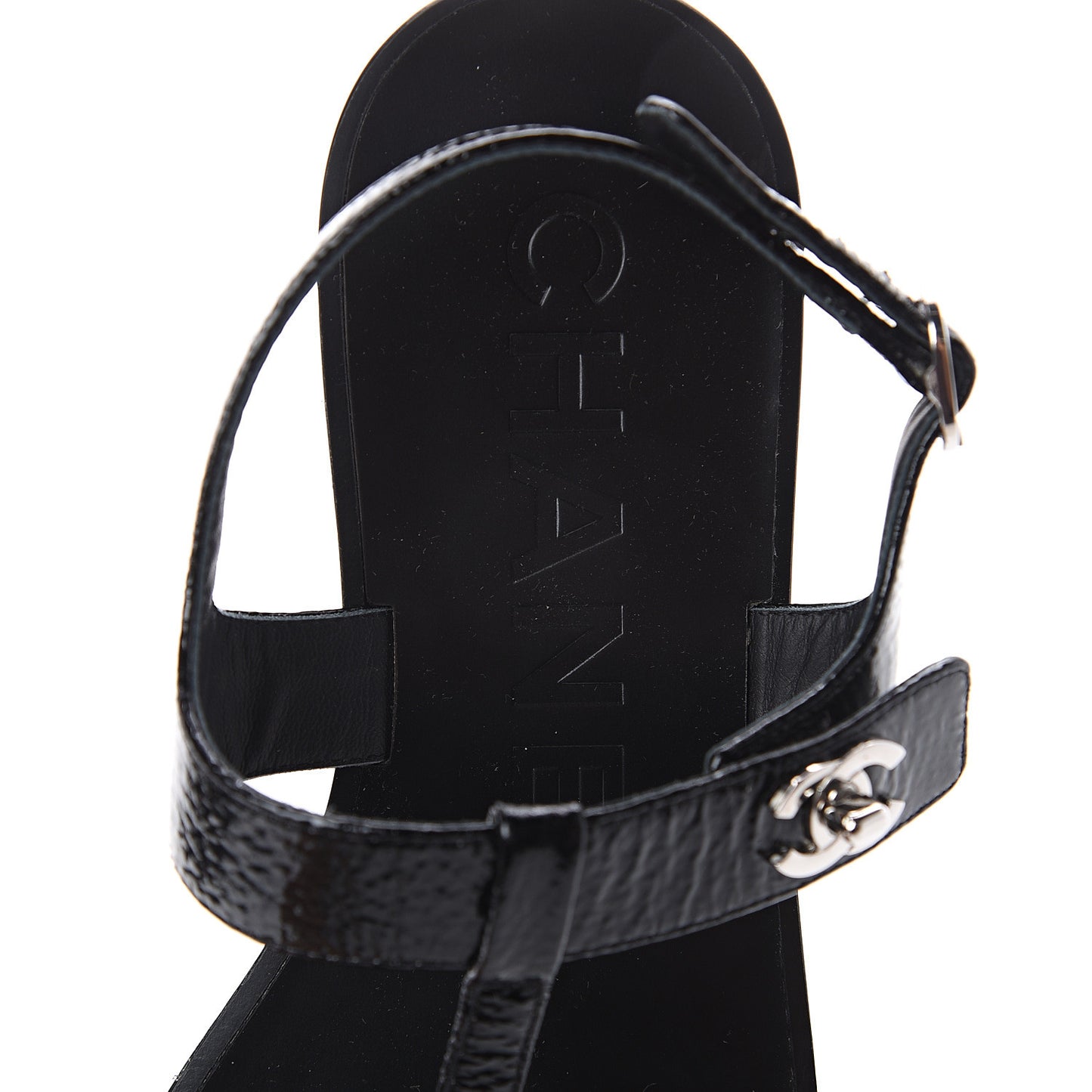 Patent Goatskin CC Thong Sandals 36.5 Black