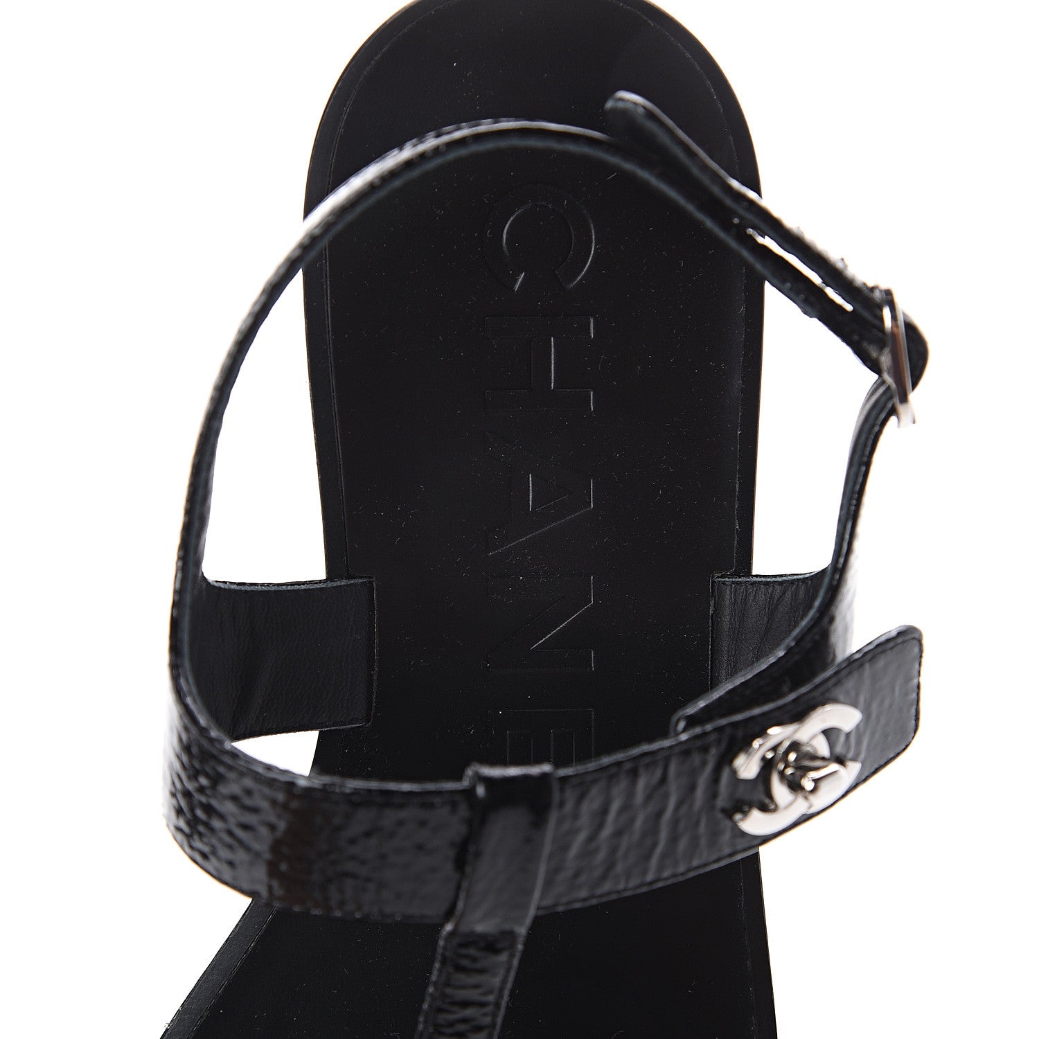 Chanel Patent Goatskin CC Thong Sandals 36.5 Black 6 of 7