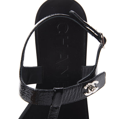 Chanel Patent Goatskin CC Thong Sandals 36.5 Black 6 of 7