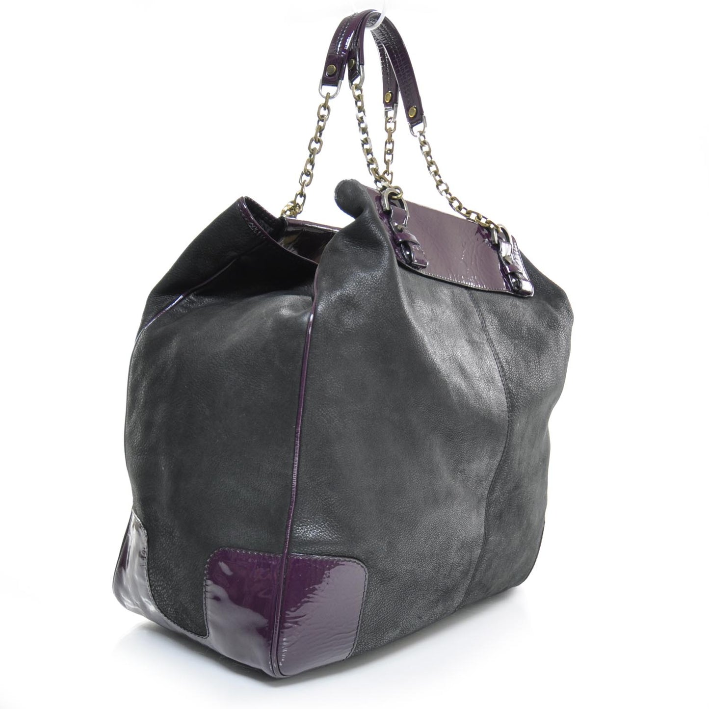 Leather Patent Trim Large Weekender Bag Black and Purple